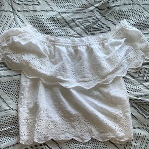 American Eagle white crochet top off shoulder